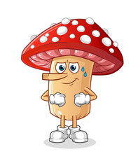 fly agaric mushroom lie like Pinocchio character. cartoon mascot vector