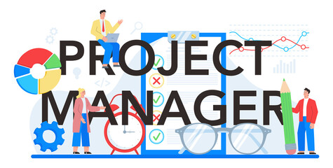 Project manager typographic header. Successful strategy planning, motivation