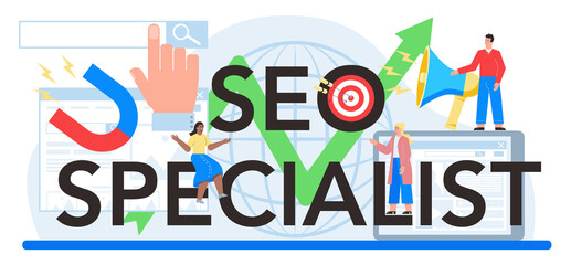 SEO specialist typographic header. Idea of search engine optimization