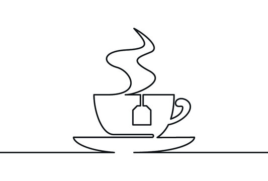 Creative vector tea cup. One line style illustration
