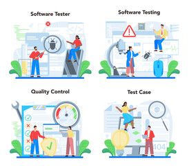 Software testing concept set. Application or website code test process.