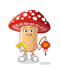 fly agaric mushroom Chinese with lanterns illustration. character vector