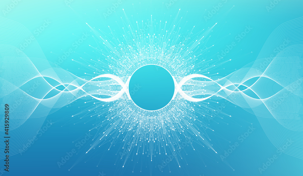 Poster expansion of life. colorful explosion background with connected line and dots, wave flow. visualizat