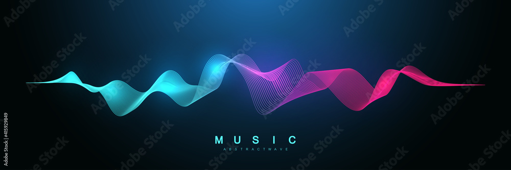 Poster music abstract background. music wave poster design. sound flyer with abstract gradient line waves, 