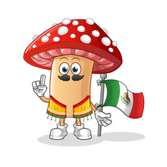 fly agaric mushroom Mexican with traditional cloth and flag character. cartoon mascot vector
