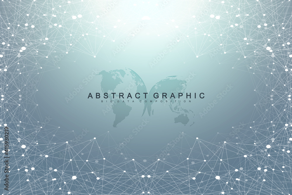 Aufkleber Global network connection. Social network communication in the global business. World map point and line composition concept. Vector illustration.