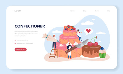 Confectioner web banner or landing page. Professional confectioner chef.