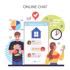 Freelance or outsoursing online service or platform. People working remotely