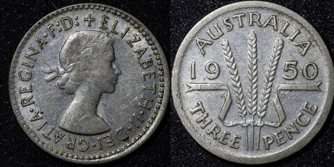 Front and Back of an Australian three pence Silver coin