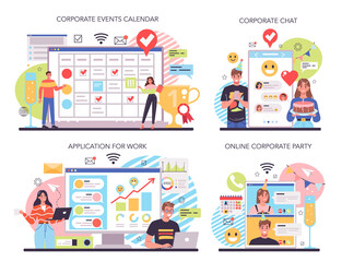 Employee loyalty online service or platform set. Corporate culture