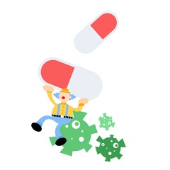 clown carnival cure medicine corona virus pathogen cartoon doodle flat design style vector illustration