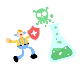 clown carnival stop hazardous skull alert danger toxic laboratory formula cartoon doodle flat design style vector illustration