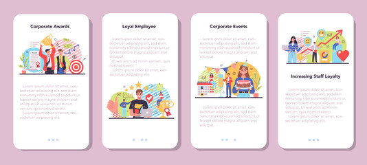 Employee loyalty mobile application banner set. Corporate culture