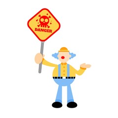 clown carnival and skull alert skeleton danger death sign toxic cartoon doodle flat design style vector illustration