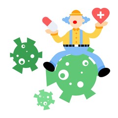 clown carnival cure medicine corona virus pathogen cartoon doodle flat design style vector illustration
