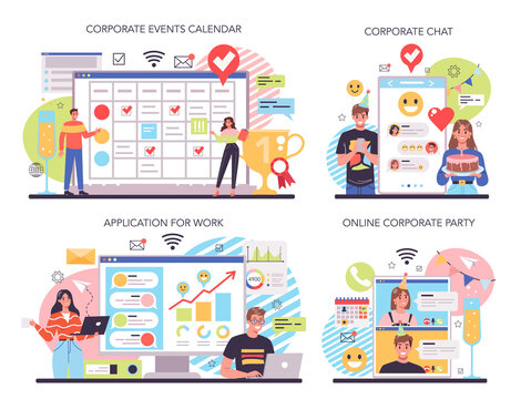 Employee loyalty online service or platform set. Corporate culture
