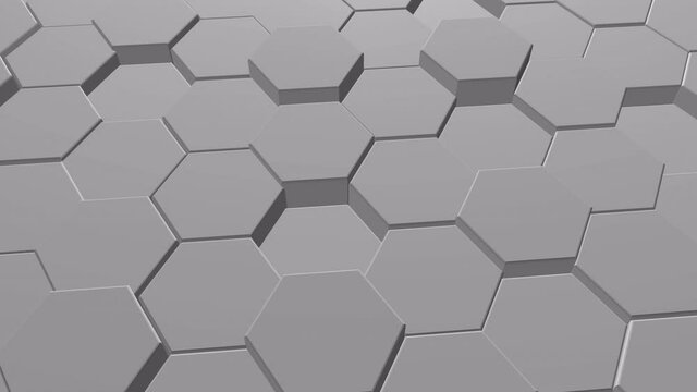 Abstract Hexagon Geometric Surface Loop 1A: light bright clean minimal hexagonal grid pattern, random waving motion background canvas in pure wall architectural white. 4K