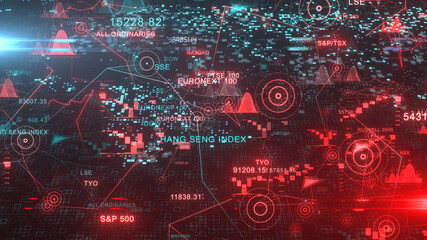 Global stock market and sector indices trading data chart stock quotes - 3D illustration rendering