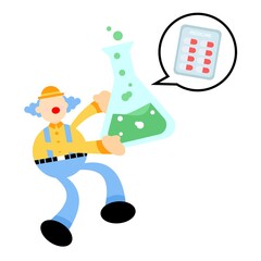 clown carnival and experiment laboratory medicine drug health cartoon doodle flat design style vector illustration