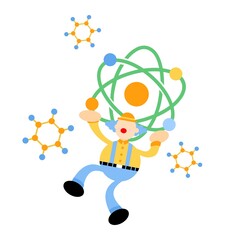 clown carnival and atom chemistry sign cartoon doodle flat design style vector illustration