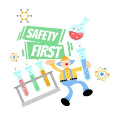 Fototapeta premium clown carnival and safety experiment laboratory flask research science cartoon doodle flat design style vector illustration