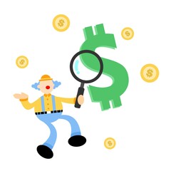 clown carnival and money dollar cartoon doodle flat design style vector illustration