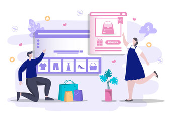 Online Shopping Flat Design for Website Landing Page, Marketing Elements, or E-commerce Illustration, Web Banner, and Digital Payment
