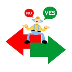 clown carnival and decision arrow cartoon doodle flat design style vector illustration