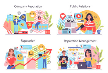 Company reputation concept set. Building relationship with people