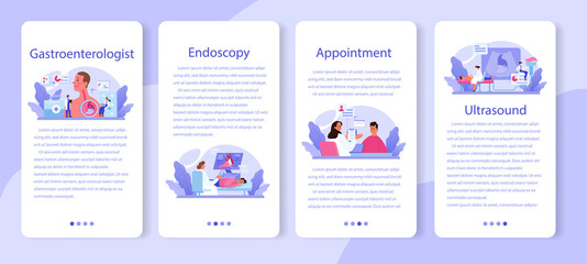 Gastroenterology doctor mobile application banner set. Idea of health care