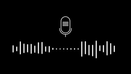 Podcast microphone and audio waveform graphic.