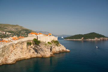 Croatia, Dubrovnik. Historic walled city and UNESCO World Heritage Site, and the Adriatic Sea.