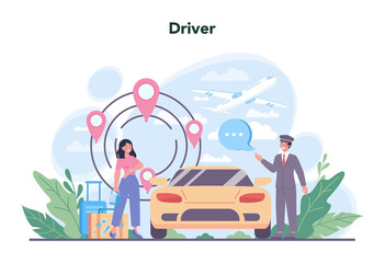 Drive service concept. Automobile cab with driver inside. Personal driver