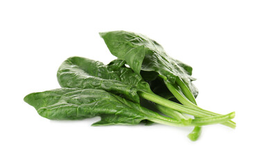 Fresh green healthy spinach leaves isolated on white