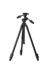 Modern tripod for camera isolated on white