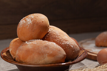 wholesome breakfast patties, homemade pastries, dark background