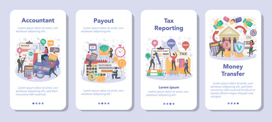 Accountant mobile application banner set. Professional bookkeeper.