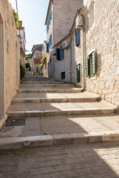 Croatia, Stairs in Veli Varos neighborhood to Marjan Park above Split.