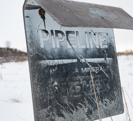 old worn pipeline sign