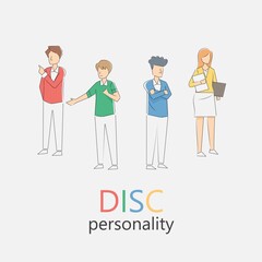DISC Personal Psychology model.(Dominance, Influence,Steadiness ,Compliance)  business and education concept,vector illustration.