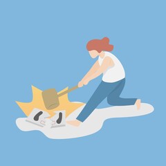 Obese fat woman feel unhappy depressed and frustrated with weight loss herself,try hard to lose weight but fail,her Angry and hit the scales with a hammer,Healthcare cartoon,character vector.