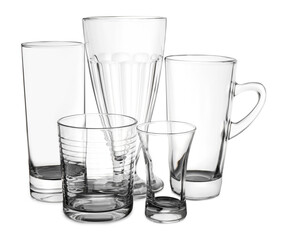 Group of different glassware isolated on white