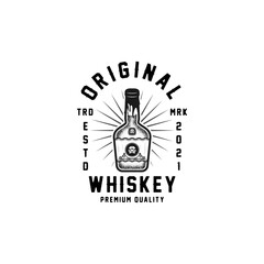 Whiskey Bottle Badge Logo Design Illustration For Whiskey Company