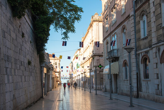 Fototapeta Croatia, Split. Uncrowded Marmontova Street early morning Old City.