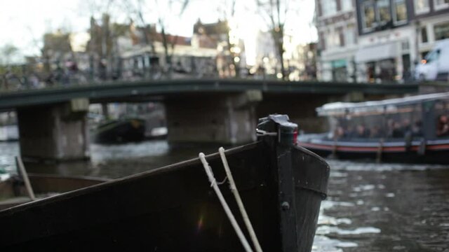 A rowboat on an Amsterdam canal