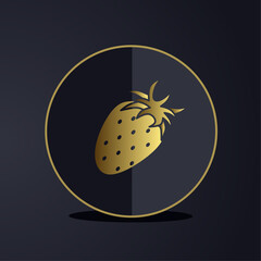 Dark premium strawberry fruit icon logo with gold colored glyph icon style