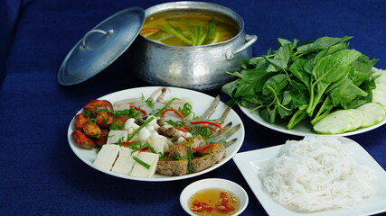 Vietnamese traditional dishes in a restaurant.