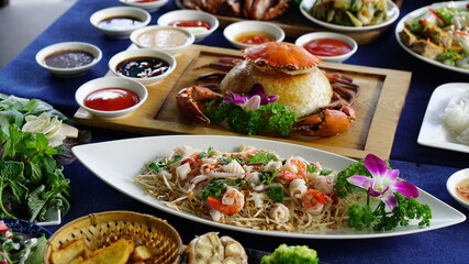 Vietnamese traditional dishes in a restaurant.