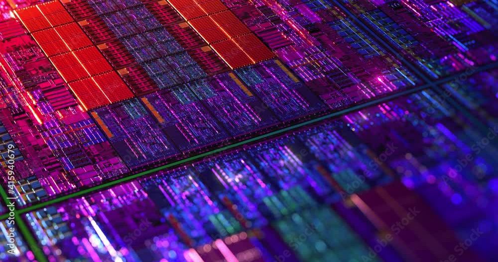 Poster futuristic die chip processor technology background. cpu, gpu, cmos microchip computer processors. a