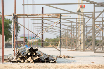 Selective focus of Steel pile  in construction site